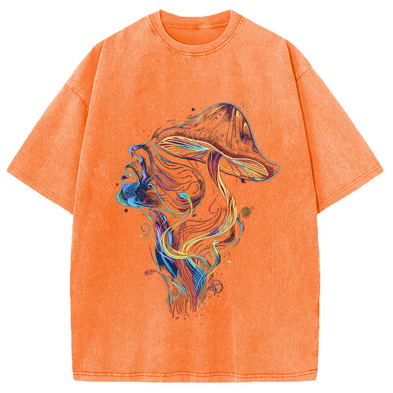Modecanvas Psychedelic Mushroom Stoner DTG Printing Washed T-Shirt
