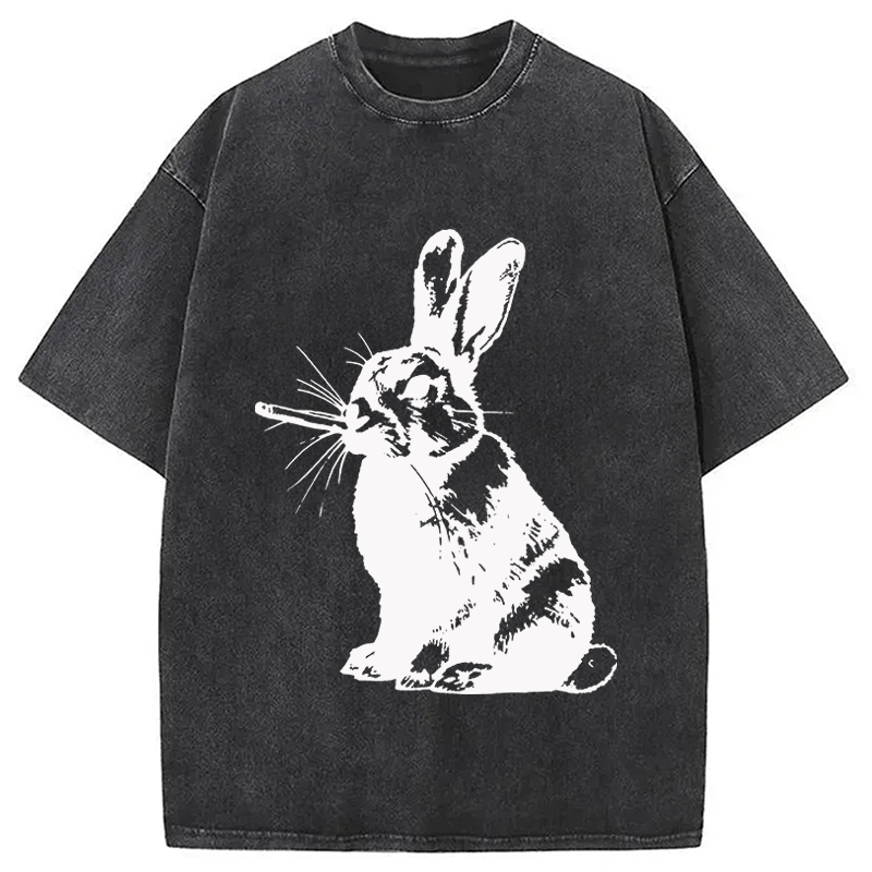 Modecanvas Funny Rabbit Smoking DTG Printing Washed T-Shirt