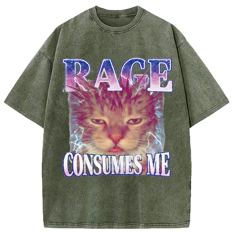 Modecanvas Rage Consumes Me Cat Funny Pet Meme DTG Printing Washed T-Shirt