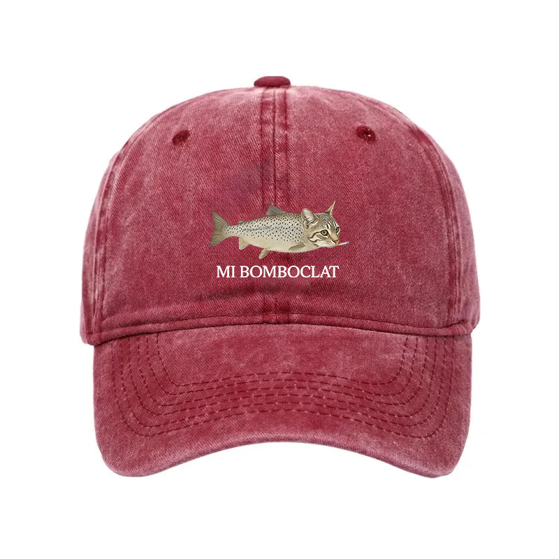 Modecanvas Bomboclat Fish Cat Meme Washed Cap-modecanvas