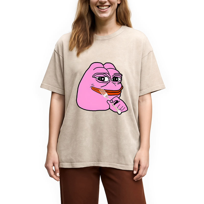 Modecanvas Pink Pepe Frog Meme DTG Printing Washed T-Shirt