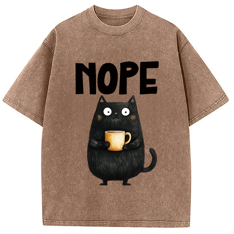 Modecanvas Nope Coffee Cat Washed T-Shirt