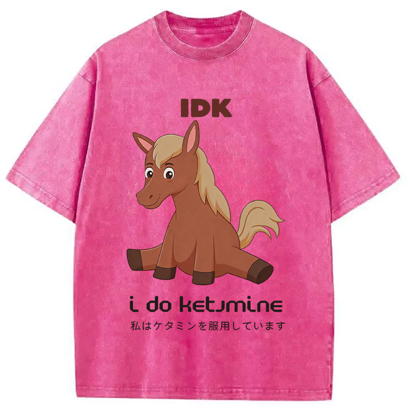 Modecanvas IDK Funny Horse DTG Printing Washed T-Shirt