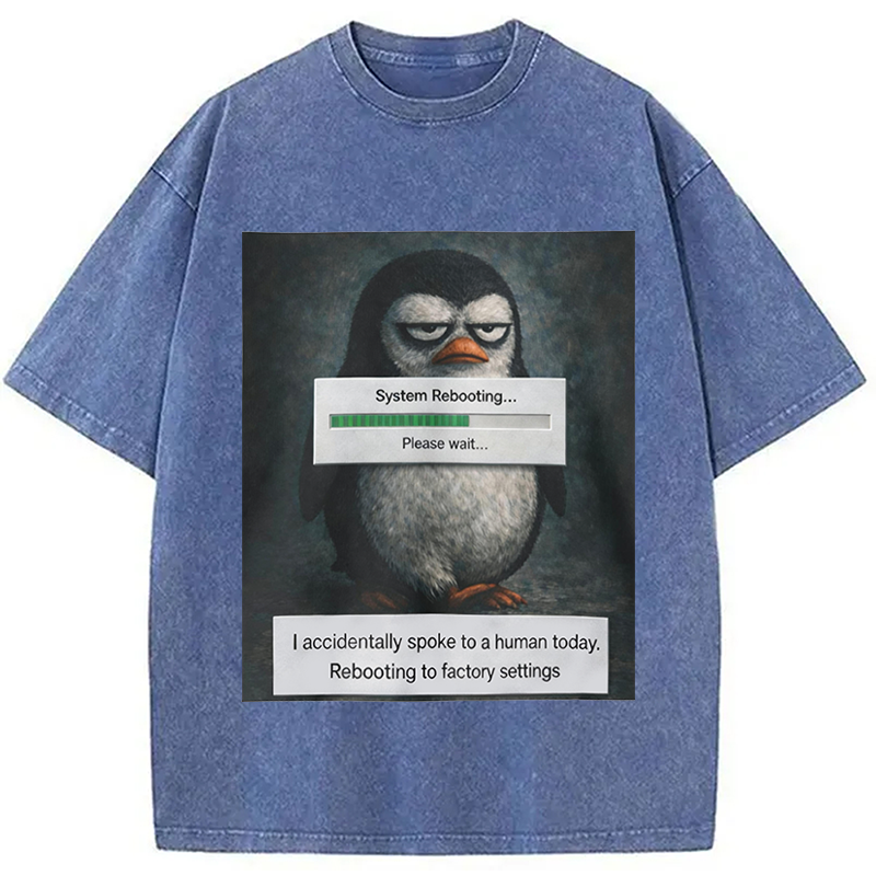 Modecanvas Sleepy Penguin Meme DTG Printing Washed T-Shirt