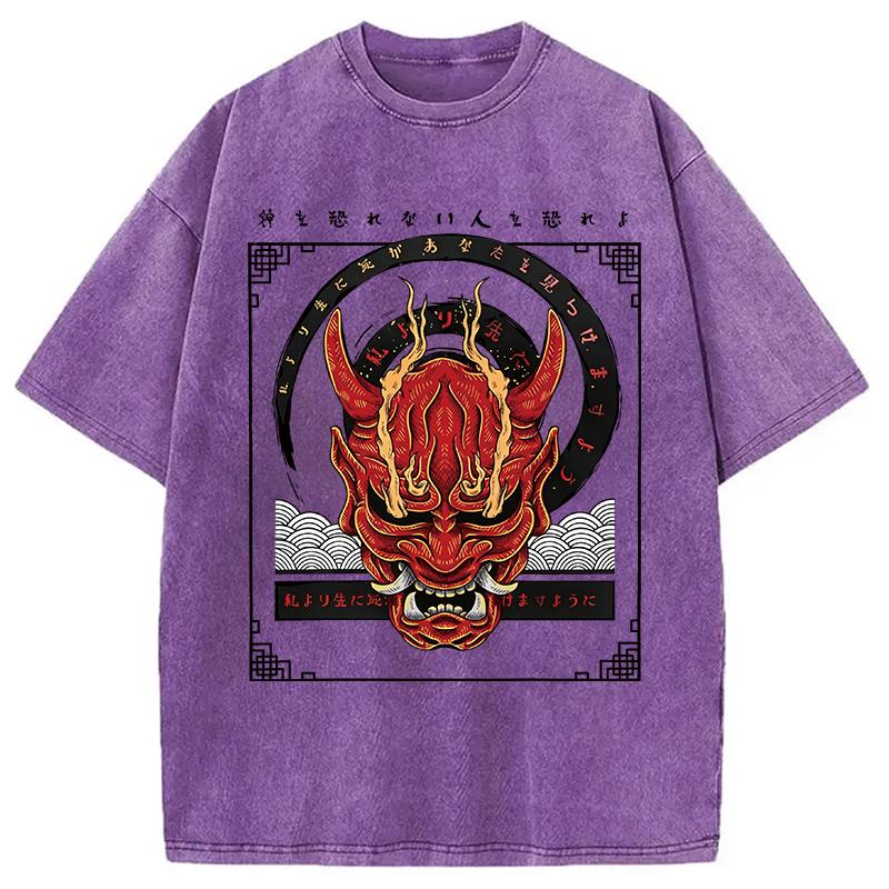 Modecanvas Oni Mask Japanese DTG Printing Washed T-Shirt
