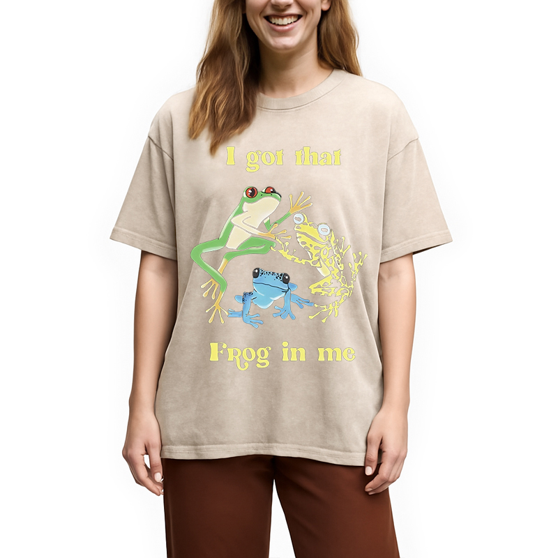 Modecanvas I Got That Frog In Me Meme DTG Printing Washed T-Shirt