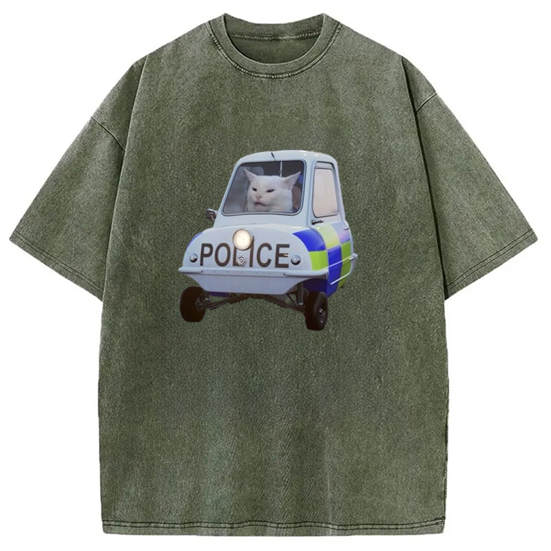 Modecanvas Police Cat Meme Washed T-Shirt