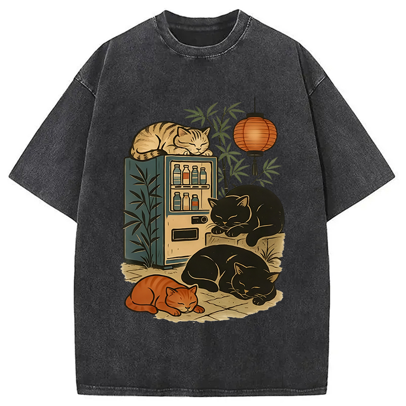 Modecanvas Japanese Vending Machine Cat Washed T-Shirt