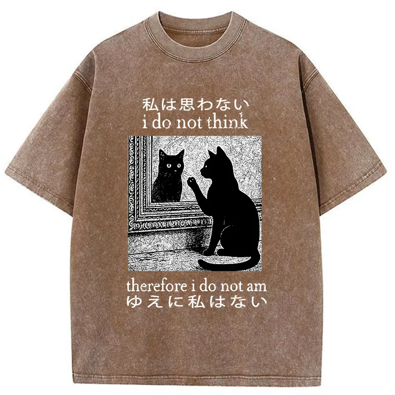 Modecanvas Cat Looking In The Mirror Washed T-Shirt