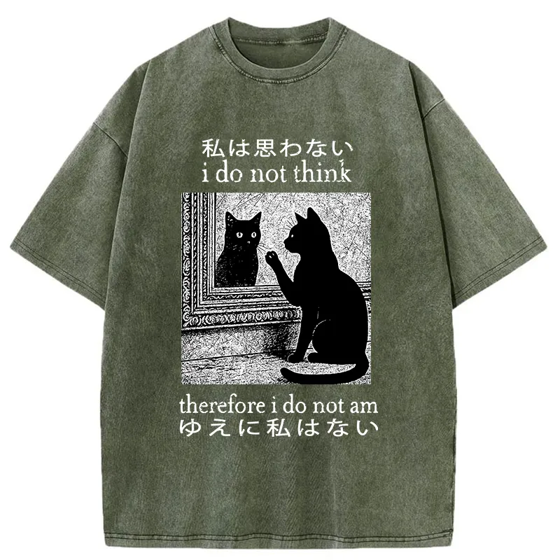 Modecanvas Cat Looking In The Mirror Washed T-Shirt