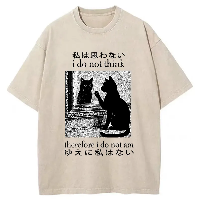 Modecanvas Cat Looking In The Mirror Washed T-Shirt