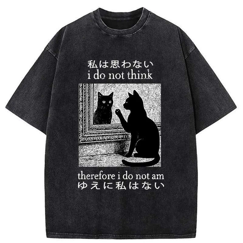 Modecanvas Cat Looking In The Mirror Washed T-Shirt