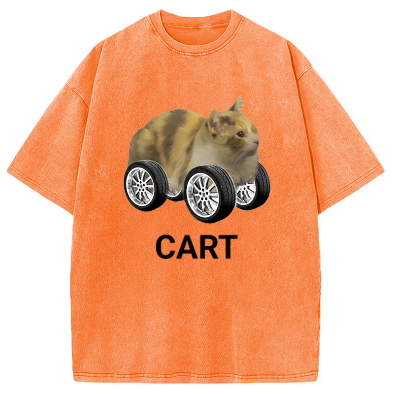 Modecanvas Cart Cat Meme Washed T-Shirt