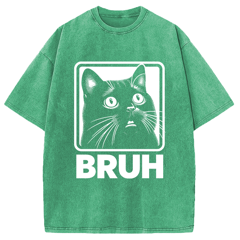 Modecanvas BRUH Cat Washed T-Shirt-modecanvas