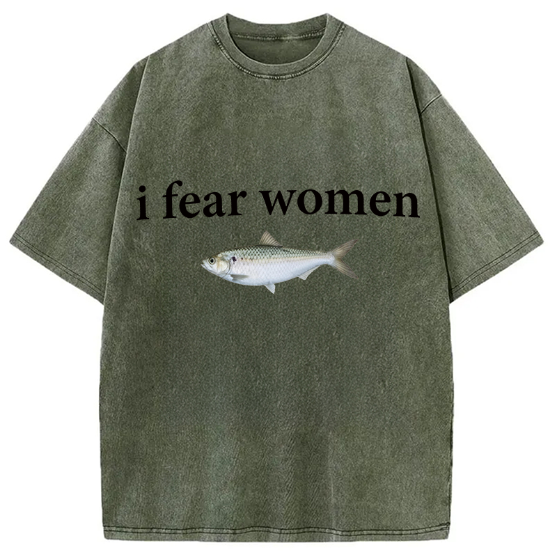 Modecanvas Fish Fear Women DTG Printing Washed T-Shirt