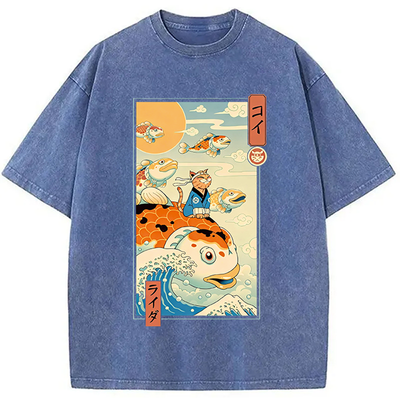 Modecanvas Flying Carp Rider DTG Printing Washed T-Shirt