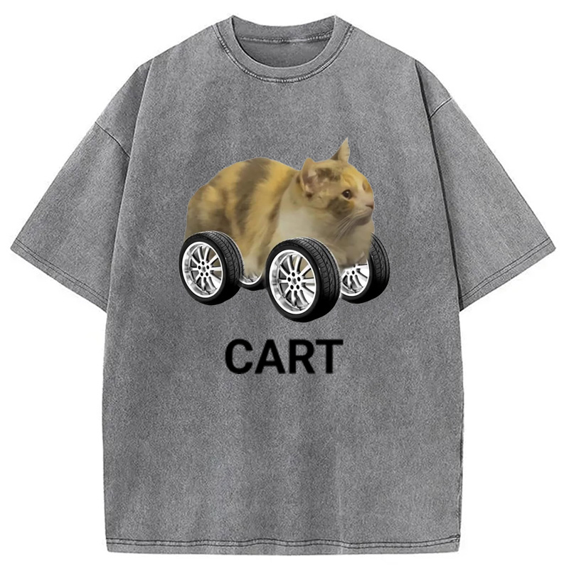 Modecanvas Cart Cat Meme Washed T-Shirt