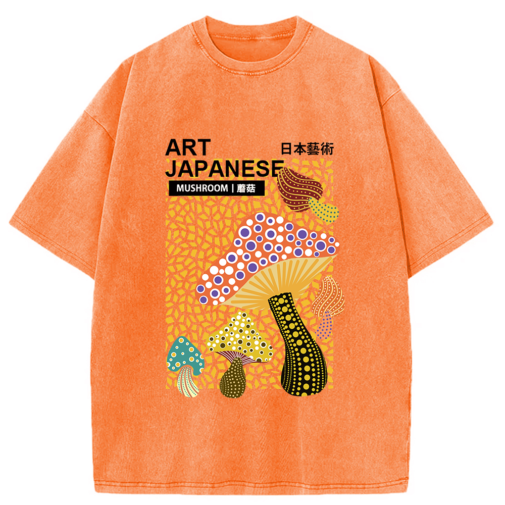 Modecanvas Colorful Mushroom Japanese Art Washed T-Shirt