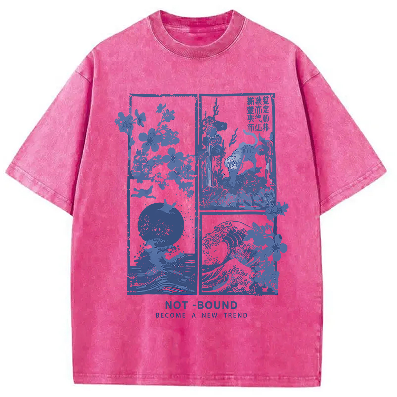 Modecanvas Not Bound Japanese Print Art DTG Printing Washed T-Shirt