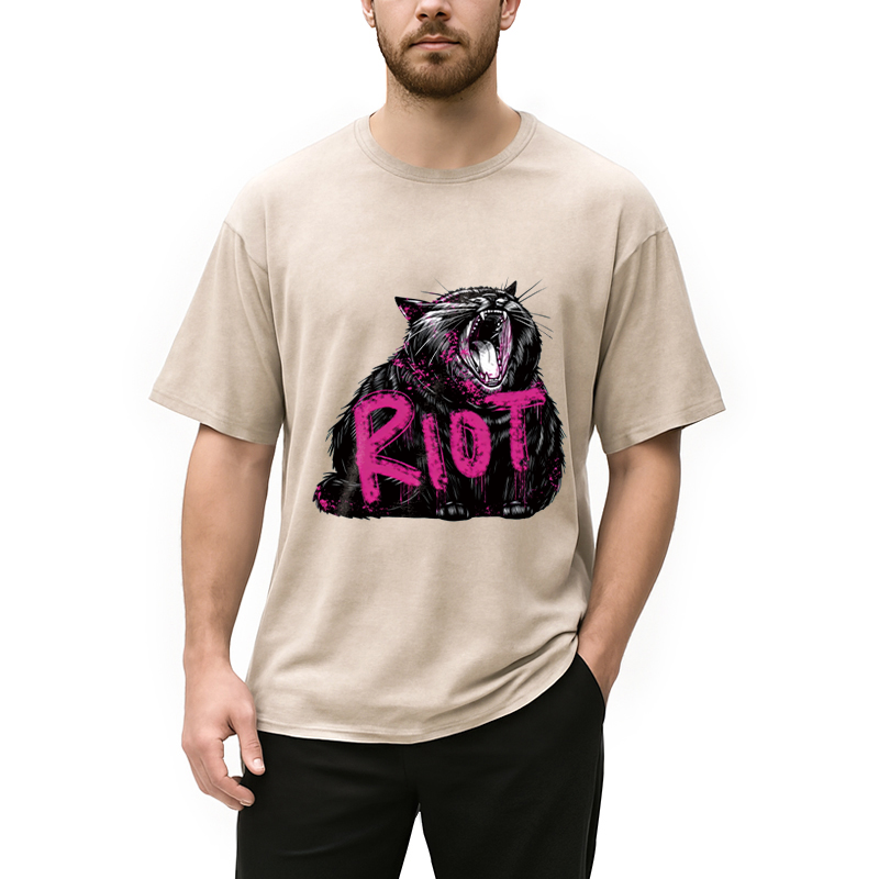 Modecanvas Riot Cat DTG Printing Washed T-Shirt