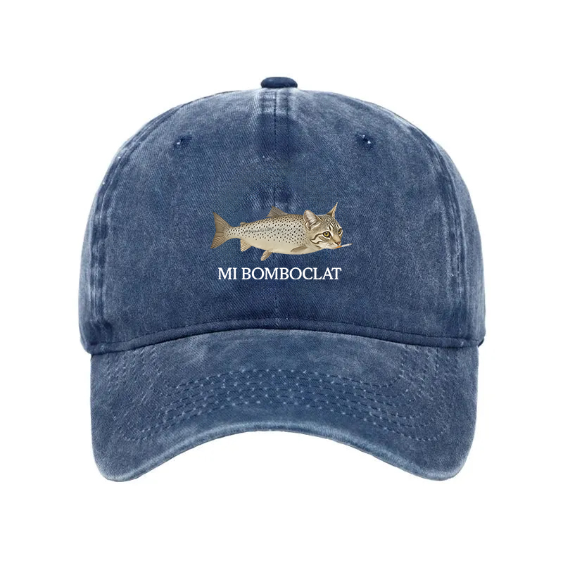 Modecanvas Bomboclat Fish Cat Meme Washed Cap-modecanvas