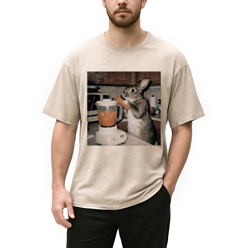 Modecanvas Rabbit Carrot Shake DTG Printing Washed T-Shirt