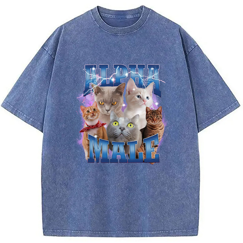 Modecanvas Blue Lightning Alpha Male Washed T-Shirt-modecanvas