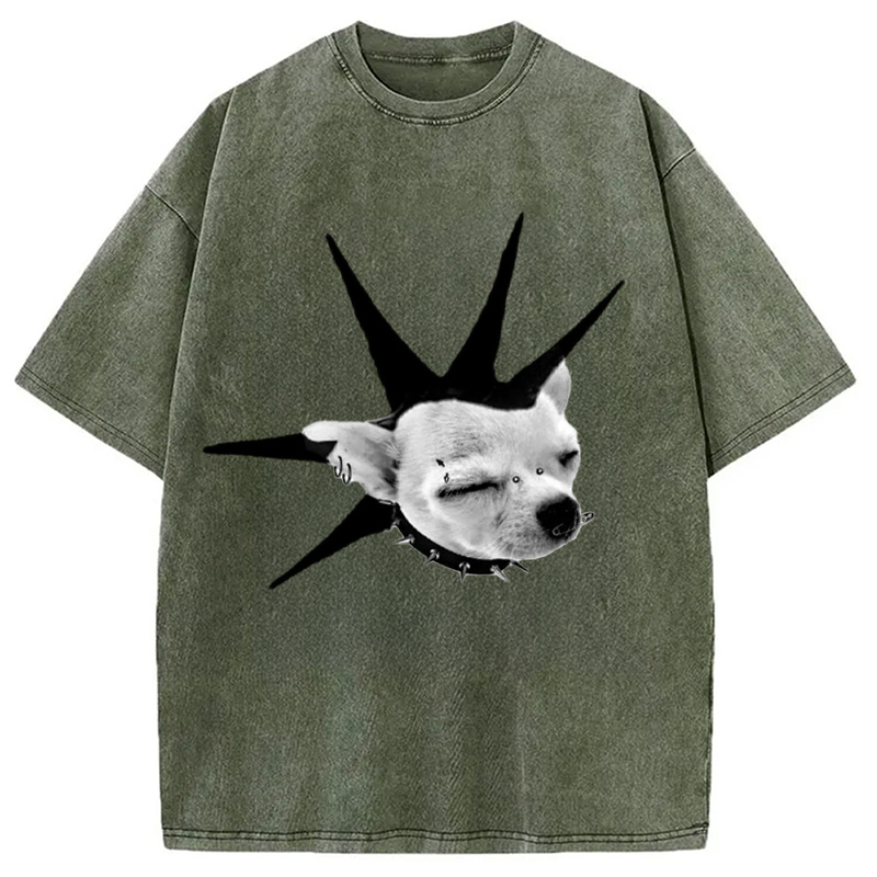 Modecanvas Funny Collar Dog Meme Washed T-Shirt