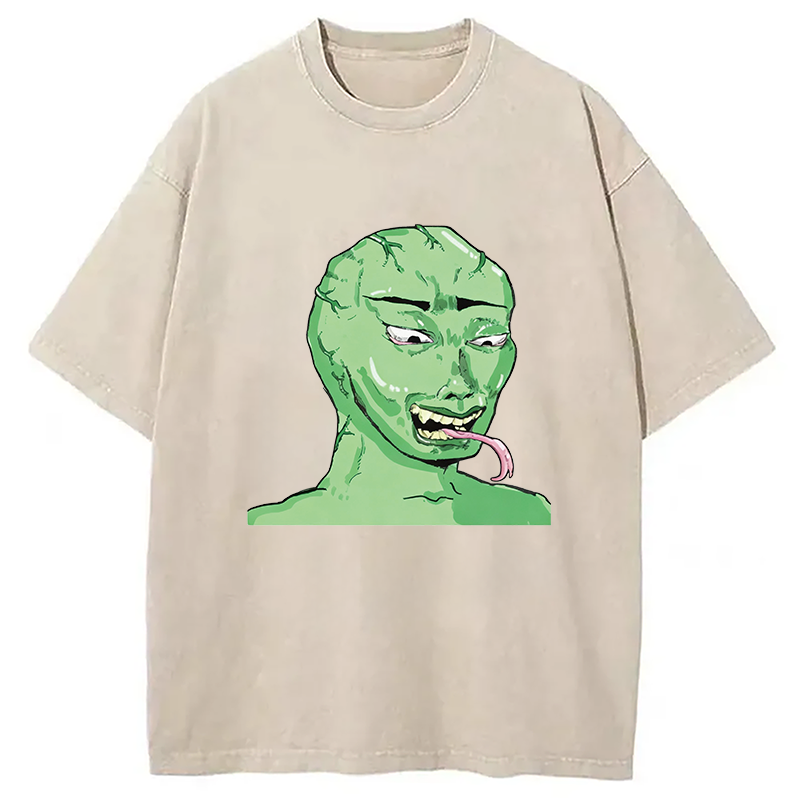 Modecanvas Green Wojak Meme DTG Printing Washed T-Shirt
