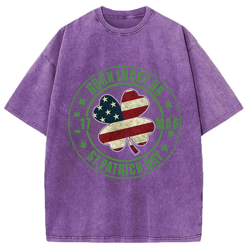 Modecanvas Born Lucky On St Patricks Day DTG Printing Washed T-Shirt