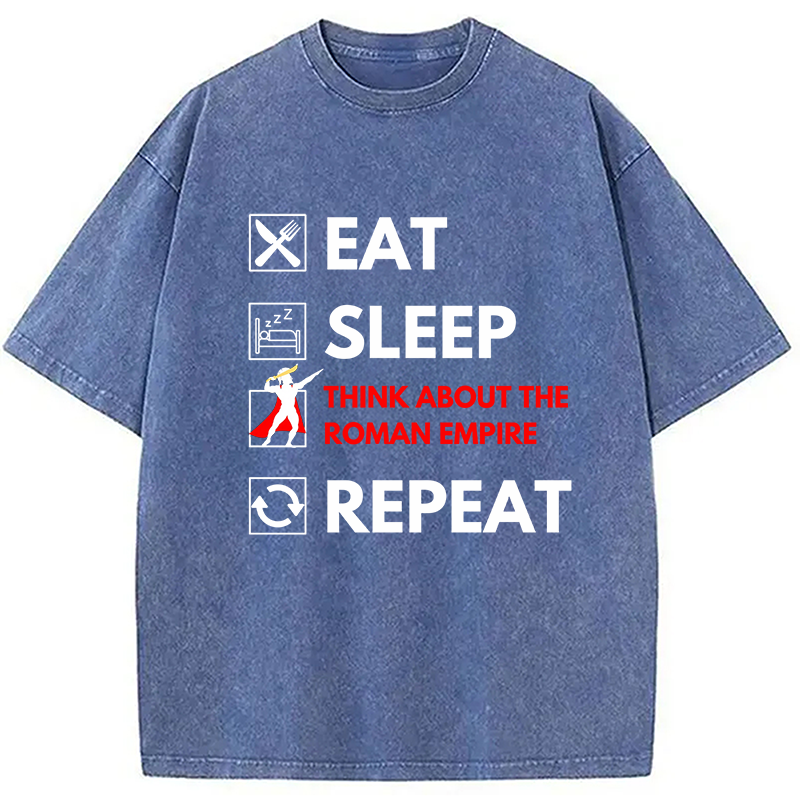 Modecanvas Eat Sleep Think About The Roman Empire Repeat Washed T-Shirt