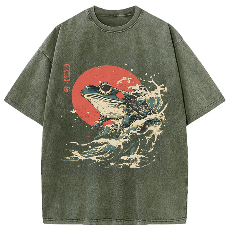 Modecanvas Matsumoto Hoji Frog DTG Printing Washed T-Shirt-modecanvas
