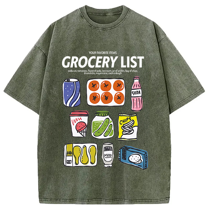 Modecanvas Grocery List Fun DTG Printing Washed T-Shirt