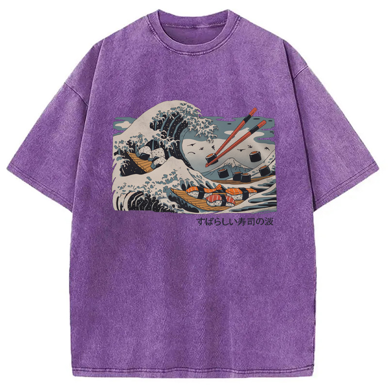 Modecanvas The Great Sushi Wave Washed T-Shirt