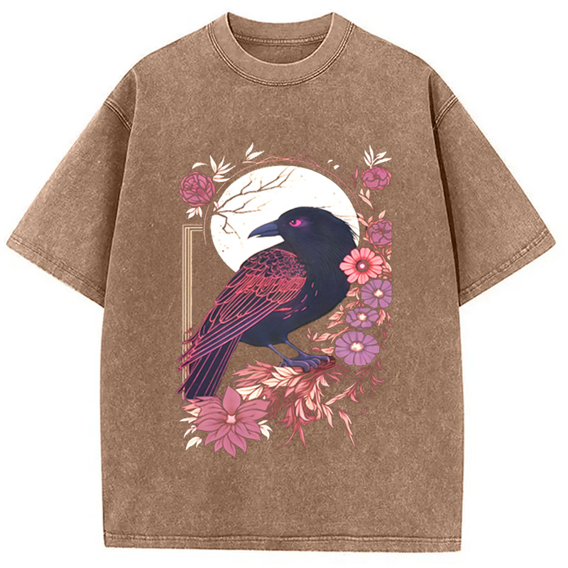 Modecanvas Goth Raven Moon Washed T-Shirt