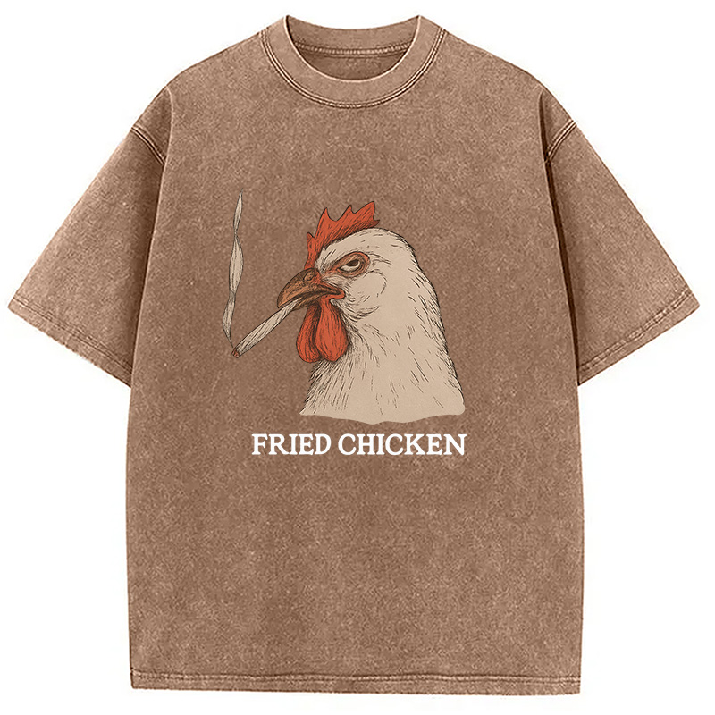 Modecanvas Fried Chicken 420 Smoking Meme Washed T-Shirt-modecanvas