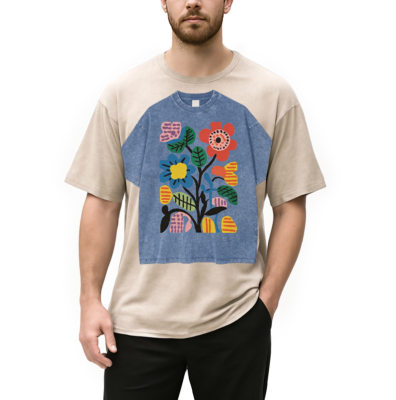 Modecanvas Floral Shirt Of DTG Printing Washed T-Shirt