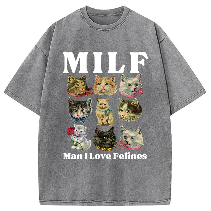 Modecanvas Man I Love Felines DTG Printing Washed T-Shirt