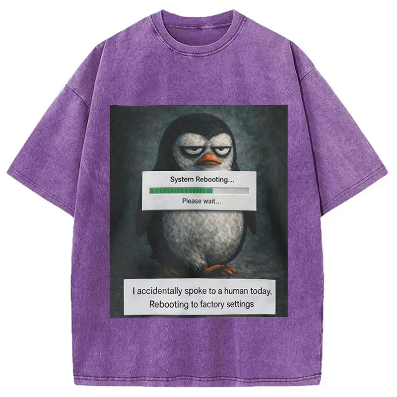 Modecanvas Sleepy Penguin Meme DTG Printing Washed T-Shirt