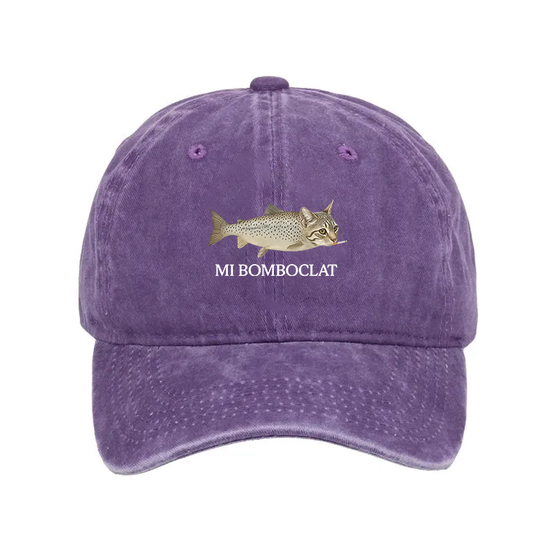 Modecanvas Bomboclat Fish Cat Meme Washed Cap-modecanvas