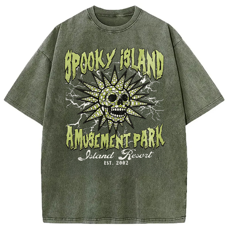 Modecanvas Spooky Island DTG Printing Washed T-Shirt-modecanvas