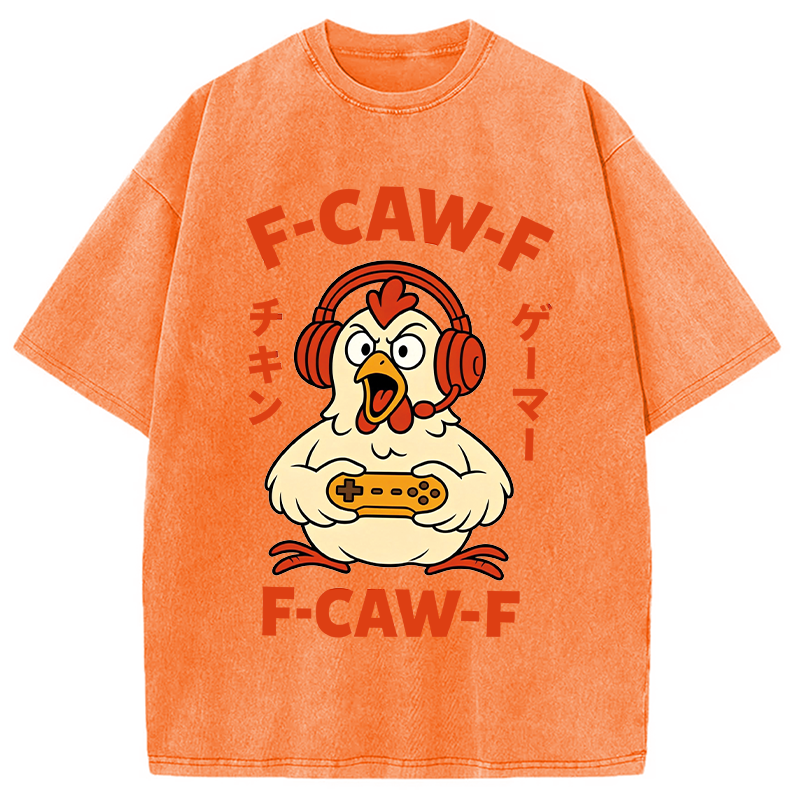 Modecanvas F-Caw-F Chicken Gamer Funny DTG Printing Washed T-Shirt