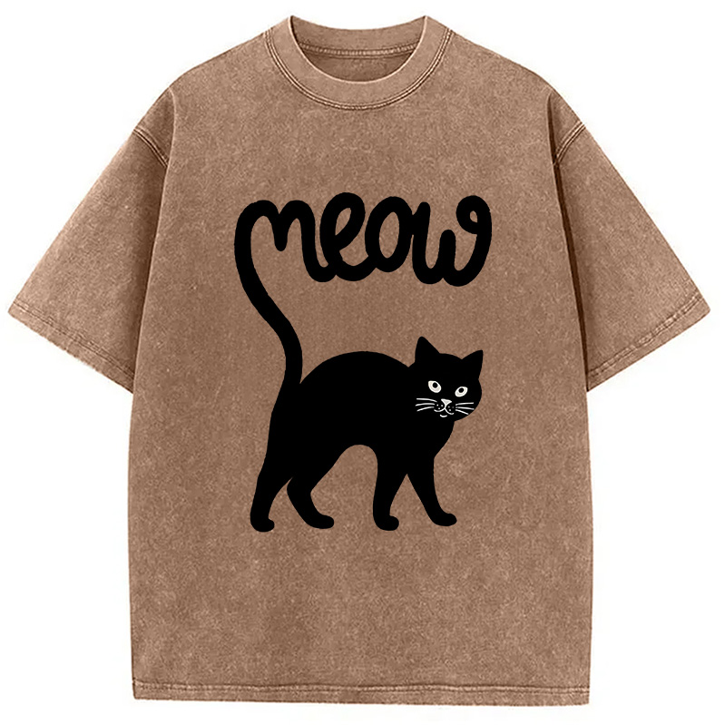 Modecanvas Funny Cat Tail Washed T-Shirt