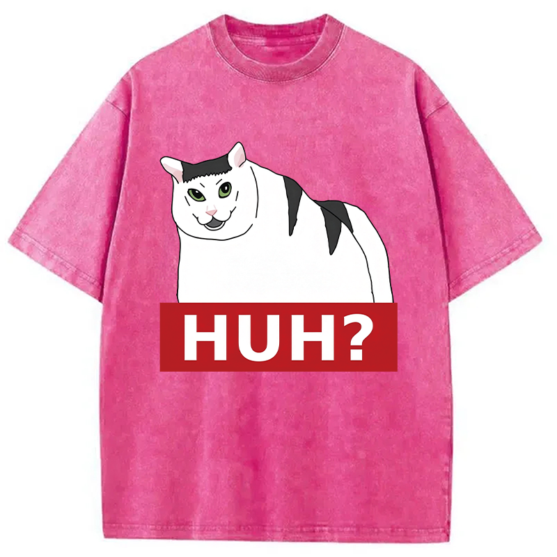 Modecanvas Huh Cat Meme DTG Printing Washed T-Shirt