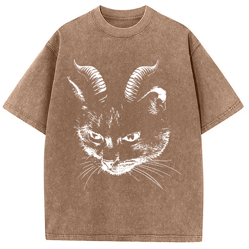 Modecanvas Dark Evil Black Cat Washed T-shirt