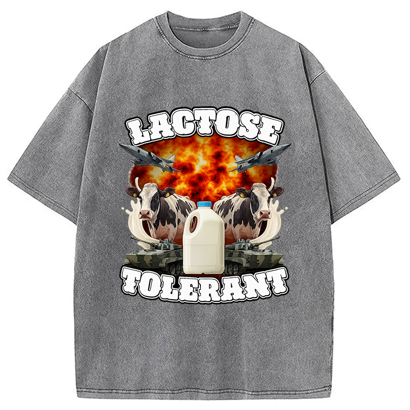 Modecanvas Lactose Tolerant Funny Meme Washed T-Shirt-modecanvas
