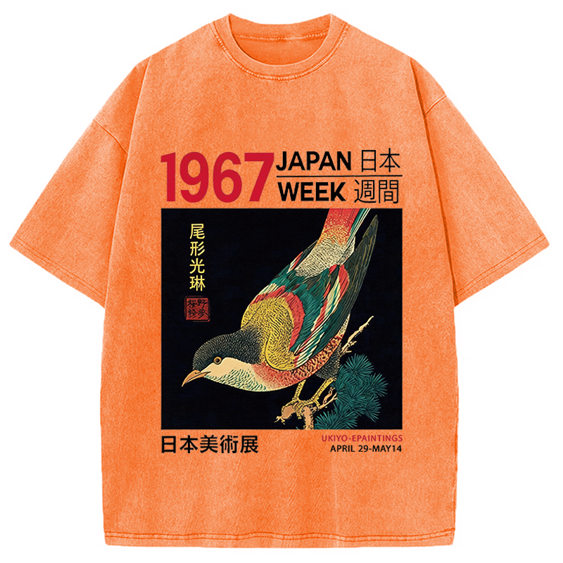 Modecanvas Bird Of Ukiyo-e DTG Printing Washed T-Shirt