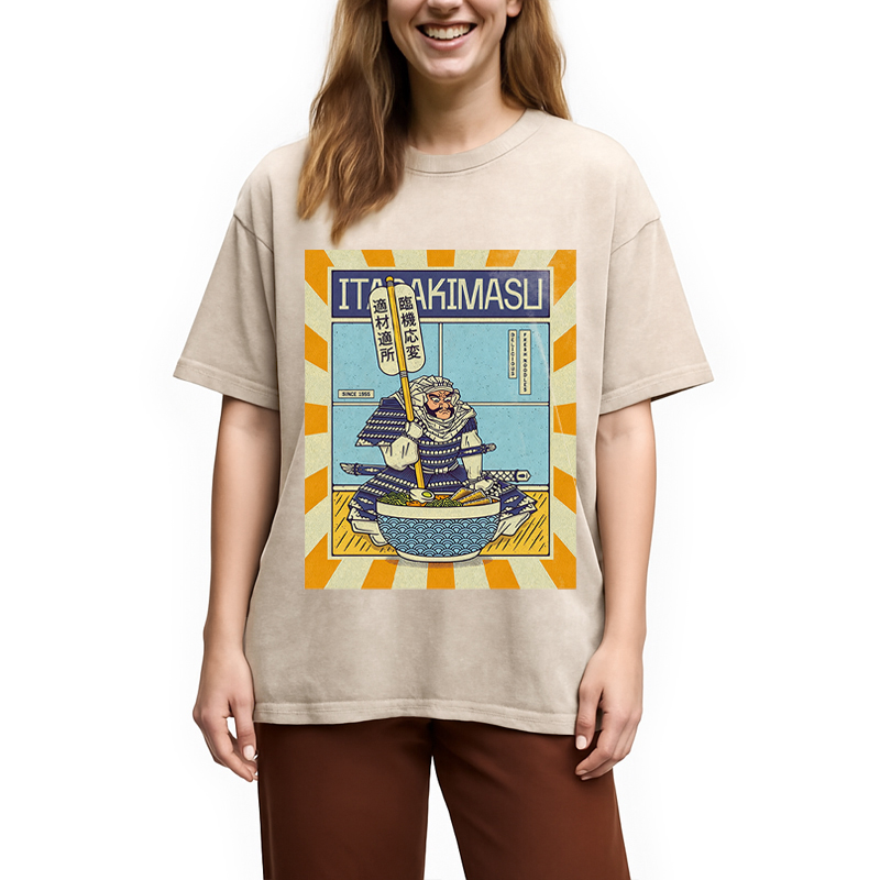 Modecanvas Ramen Temple DTG Printing Washed T-Shirt