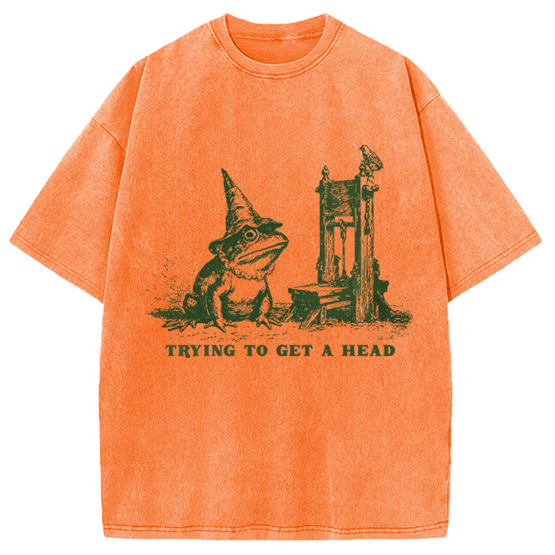 Modecanvas Funny Guillotine Frog DTG Printing Washed T-Shirt