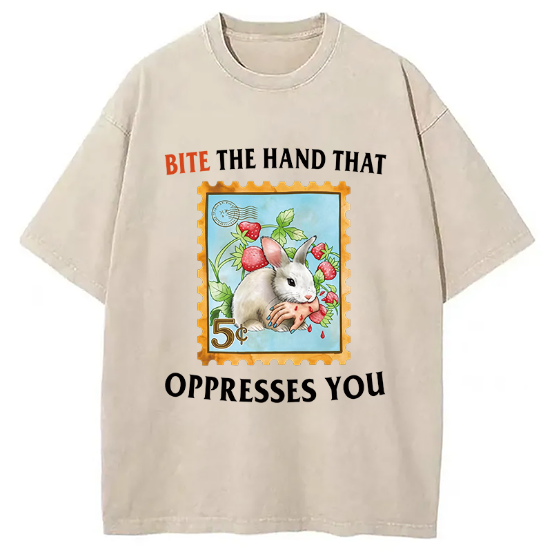 Modecanvas Bite The Hand DTG Printing Washed T-Shirt
